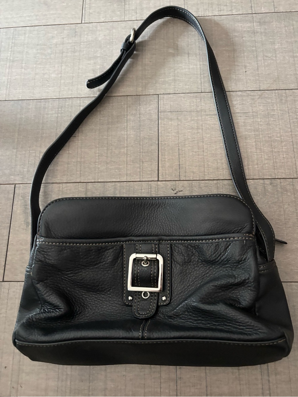 🦋Y2K🦋Black Pebbled Leather Multi Pocket Shoulder Bag-Silver Hardware